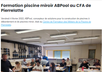 Guide-Piscine Pro : formation piscines miroir ABPool au CFA de Pierrelatte